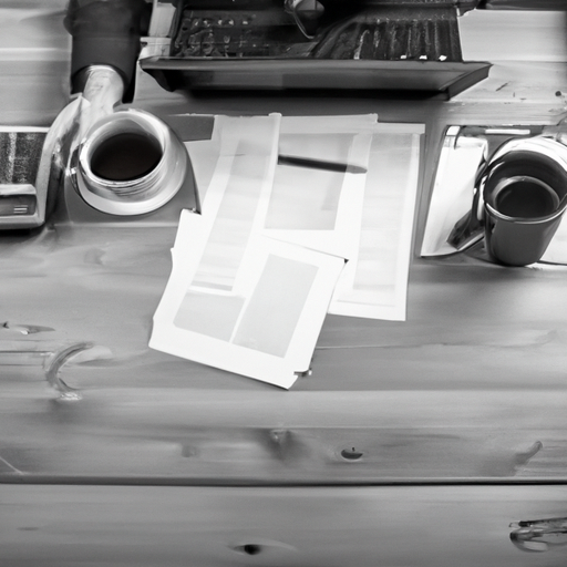 The image could show a small business owner sitting at their desk with various objects on it, such as a laptop, a stack of papers, and a coffee mug. However, there would be a noticeable lack of any security measures, such as a locked drawer or a firewall symbol on the laptop screen. The owner would have a slightly puzzled expression on their face, hinting at the reason why security isn't a priority for them.