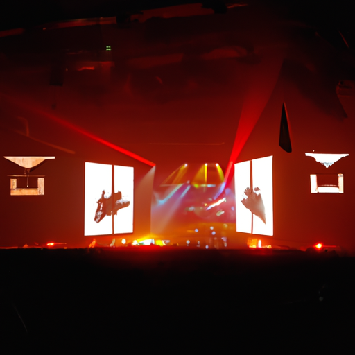 The image would show a dimly lit concert stage with a massive screen backdrop displaying the Modern Warfare 3 logo. In the foreground, there would be the silhouettes of Call of Duty characters holding weapons, illuminated by colorful flashing lights. On the stage, Chase & Status would be performing, surrounded by a crowd of excited fans.