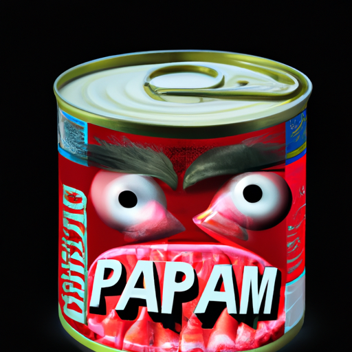 The image would depict a can of spam with an exaggerated and grotesque expression, symbolizing the terrible aspect of spam. The can could have a menacing appearance, perhaps with sharp teeth and glowing red eyes, indicating the worsening nature of the spam.