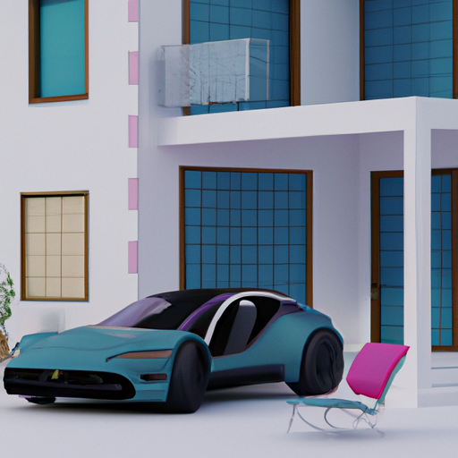 The image would show a 3D digital rendering of various objects, such as a car, a chair, and a house. The objects would be dynamically posed and displayed in a visually pleasing composition, demonstrating the diverse range of 3D models that Stability AI's latest tool can generate with the help of AI technology.