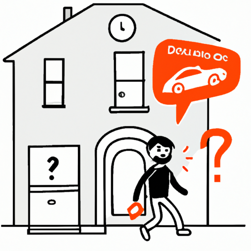 The image would showcase a small house with a door, positioned in the center of the image. Outside the house, there would be a delivery person holding a DoorDash bag, looking frustrated and pointing to a large sign next to the door. The sign would have a symbol indicating a warning, such as an exclamation mark, and a silhouette of a person with a question mark above their head, representing uncertainty.