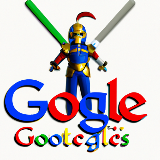The image would feature two prominent figures: an iconic character from Fortnite, such as the game's main character, and the Google logo. The character from Fortnite would be standing confidently, holding a sword or another weapon, representing Epic Games' determination in the antitrust battle. The Google logo would be seen in a slightly more faded and ambiguous manner, indicating the confrontation between the two entities. The overall visual would depict a clash between these two powerful forces in the digital world.