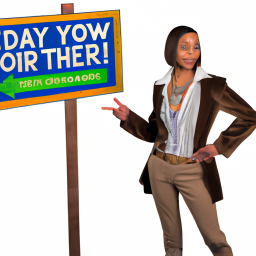 The image would feature a person standing confidently with one hand on their hip, the other holding a credit card. Behind them, there would be a large wooden sign that says "Buy Now, Pay Later" with arrows pointing in both directions. The person would be surrounded by various items such as clothes, electronics, and furniture, representing the different products that can be purchased using Affirm's new approach.